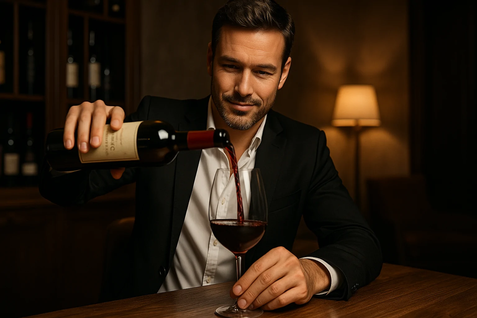 Homem degustando vinho com elegância, simbolizando estilo e maturidade.