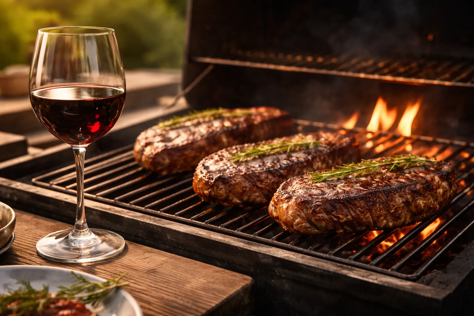 Vinho tinto harmonizando com carne bovina no churrasco