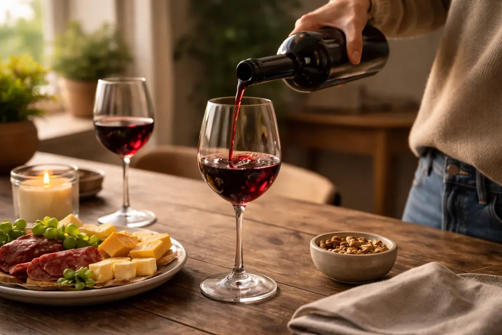 Vinho para iniciantes servido em casa