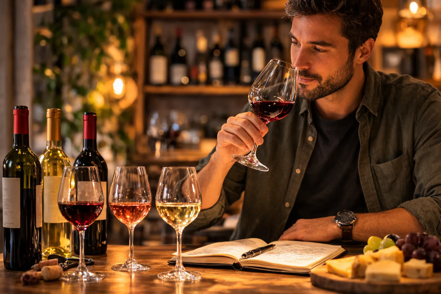 Pessoa degustando vinho e analisando o sabor.